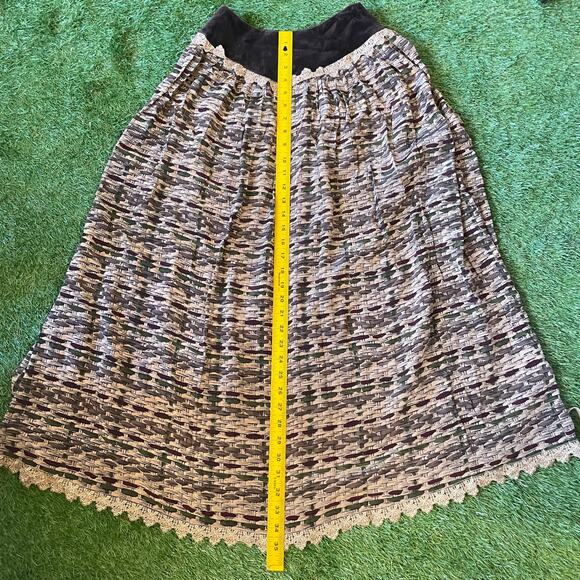 Vintage 80s Miss O Oscar De La Renta Silk Basket Weave Skirt with Velvet Yoke - Picture 8 of 11